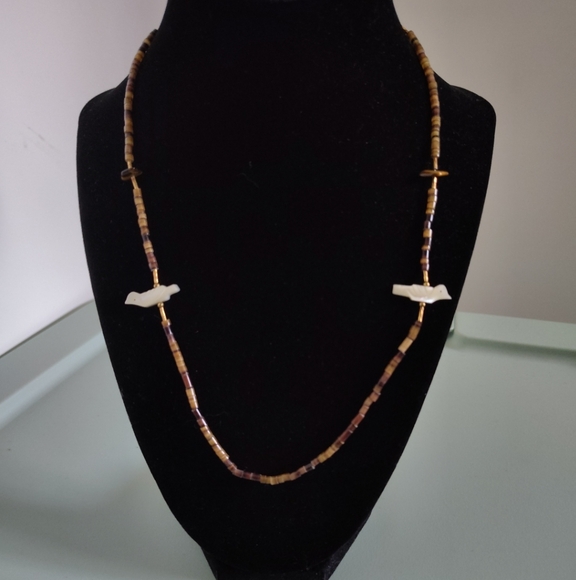 Vintage Shell Tigers Eye Mother Of Pearl Fetish Bead Necklace - Picture 1 of 4